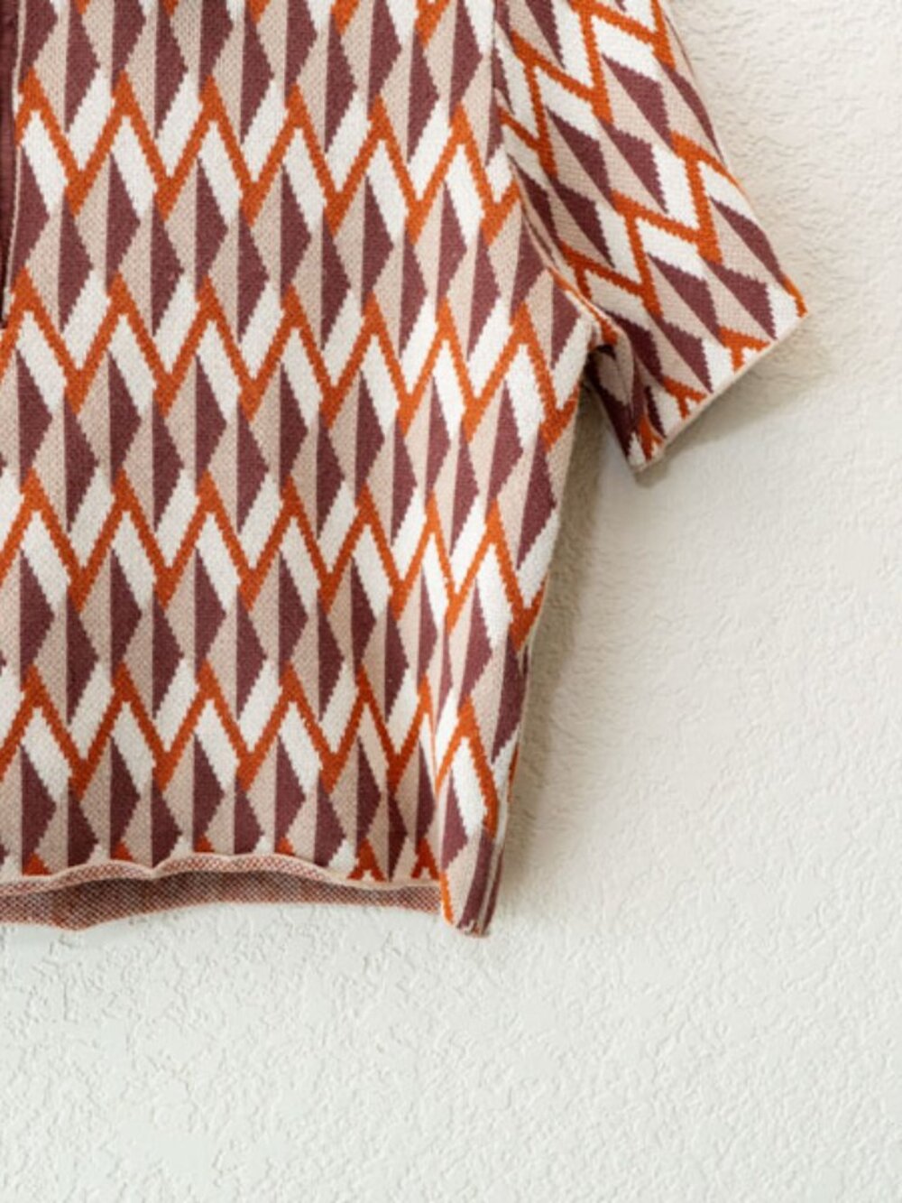 Miss Love Retro Geometric Crop Polo Top Brown Mod Sweater Knit Large - Picture 6 of 12